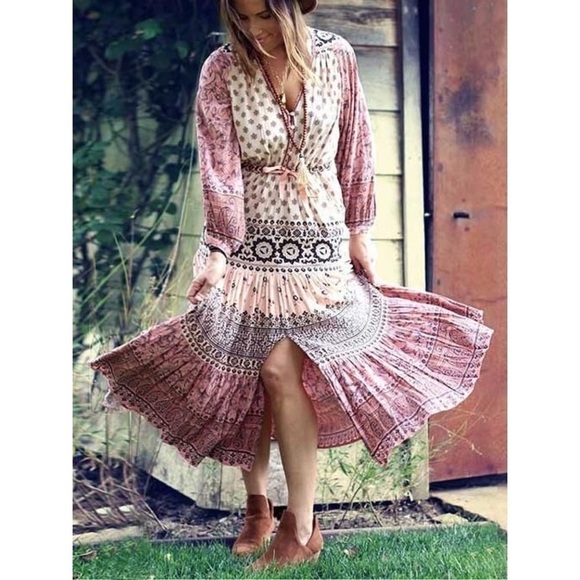 knee length dresses for ladies Spell Mystic Midi Dress in Musk – Island Boutique main image 1